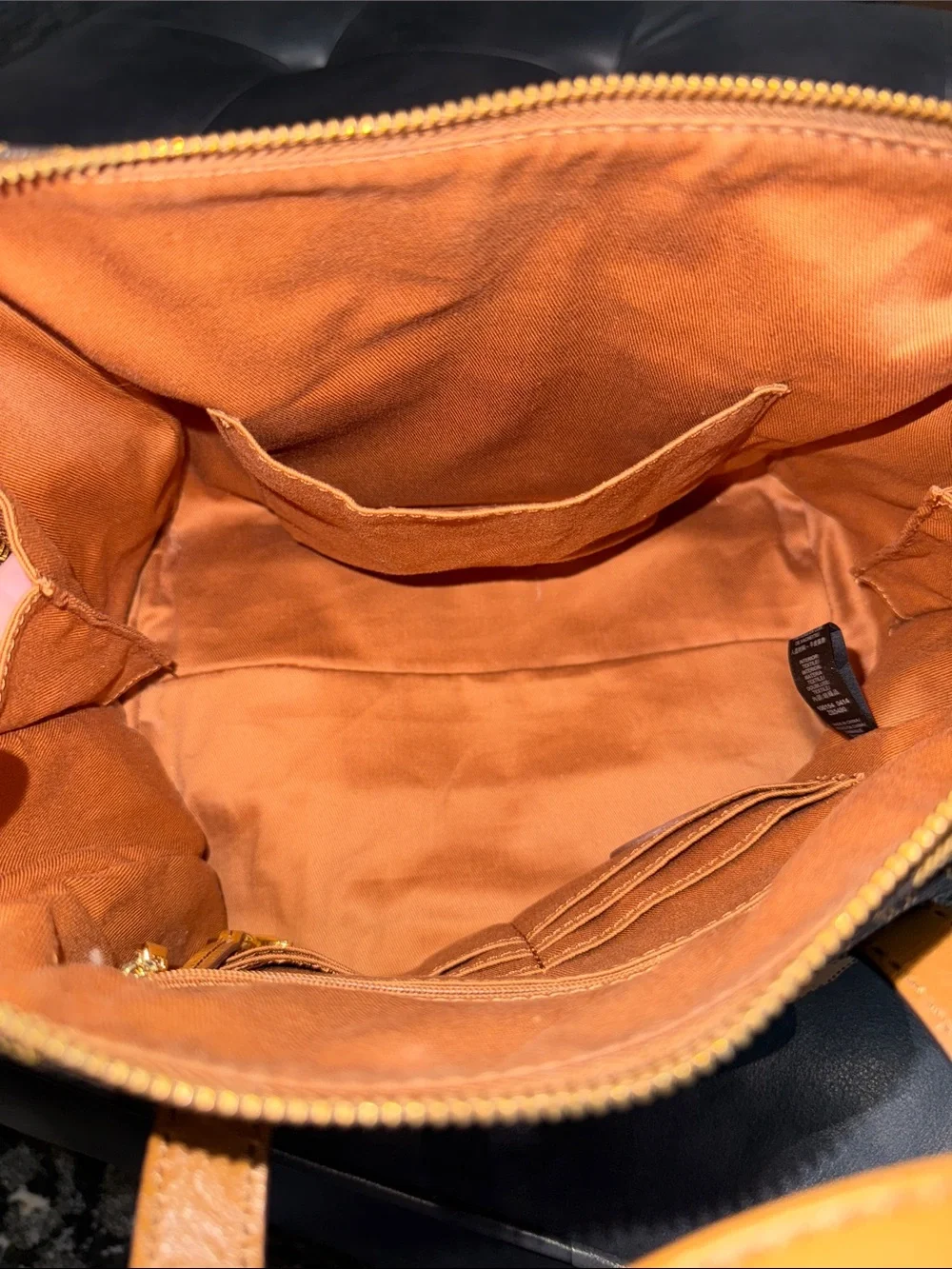 Fossil Sydney Satchel Handbag in Brown & Tan Patterned Coated Canvas